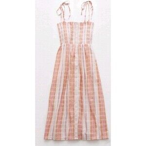 Aerie Pink and White Striped Midi Dress